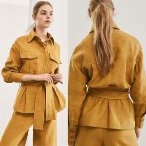 Massimo Dutti Gold Yellow Gold Limited Edition Utility Jacket Linen Blend Sz S